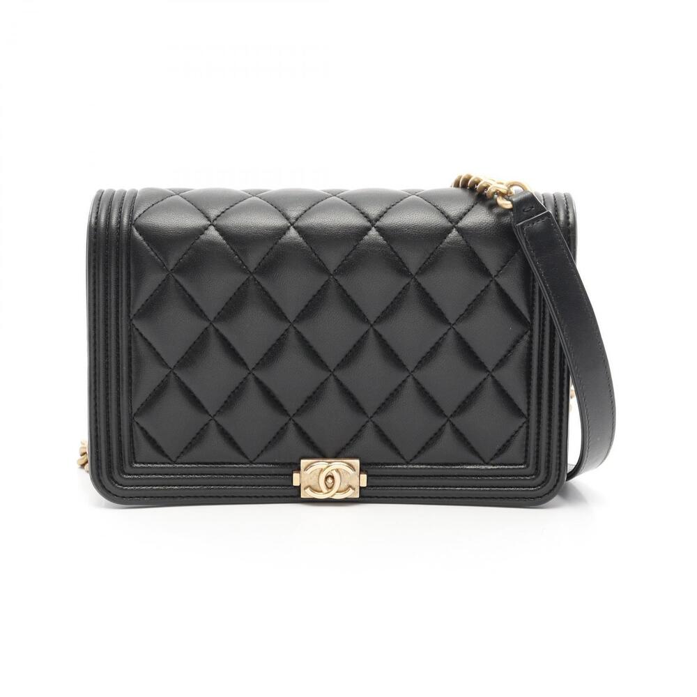 Chanel Boy Matelasse Shoulder Bag Lambskin Leather Black